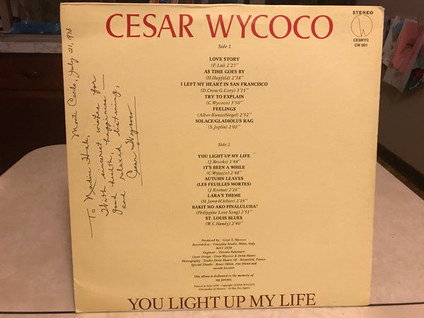 Cesar Wycoco (2) : You Light Up My Life (LP, Album)