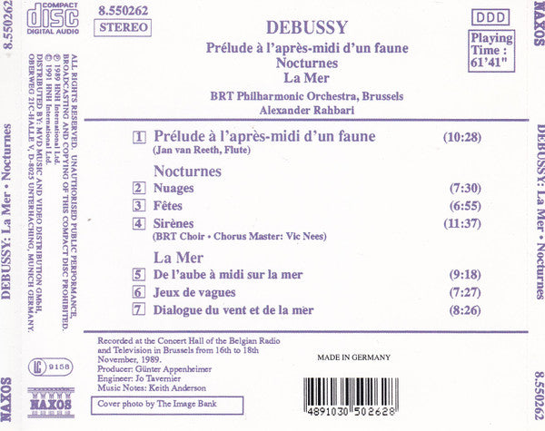 Debussy* - BRT Philharmonic Orchestra, Brussels*, Alexander Rahbari : Prélude À L'après-midi D'un Faune • Nocturnes • La Mer (CD, Album, RP)