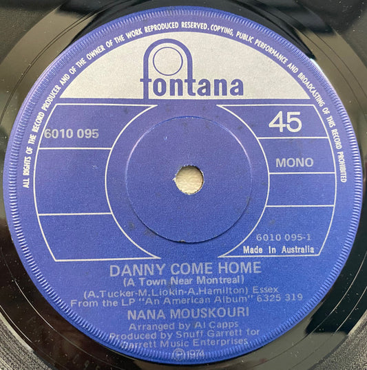 Nana Mouskouri : Danny Come Home (A Town Near Montreal) (7", Single, Mono)