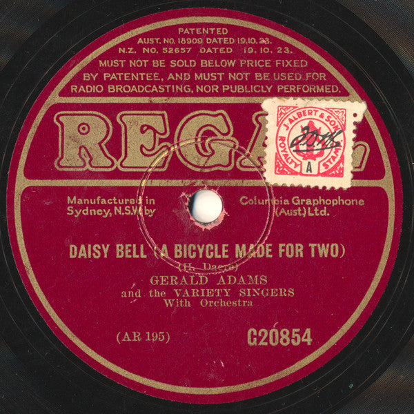 Gerald Adams And The Variety Singers : Daisy Bell (A Bicycle Made For Two) / Break The News To Mother (Shellac, 10")