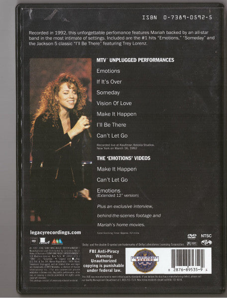 Mariah Carey : MTV Unplugged +3 (DVD-V, RE, NTSC, Reg)