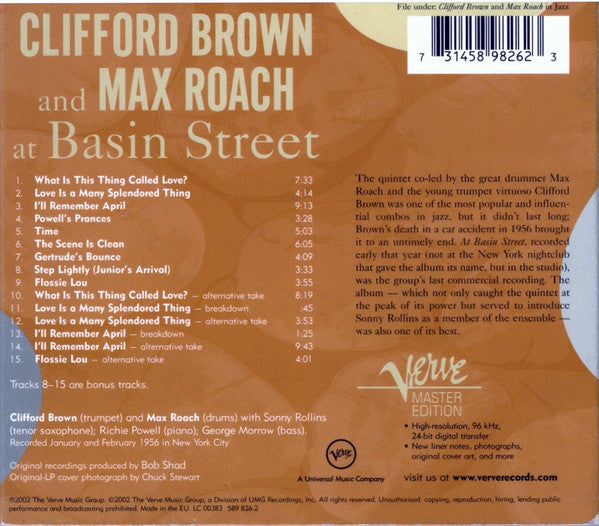 Clifford Brown And Max Roach : At Basin Street (CD, Album, RE, RM, Dig)