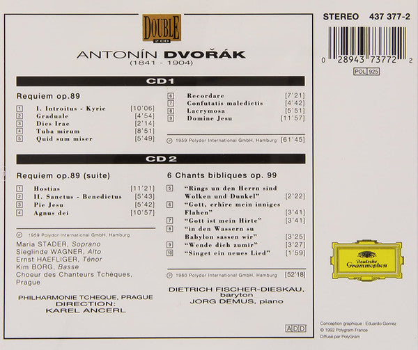 Antonín Dvořák, Maria Stader, Sieglinde Wagner, Ernst Haefliger, Kim Borg, The Czech Philharmonic Orchestra, Karel Ančerl, Dietrich Fischer-Dieskau, Jörg Demus : Requiem Op. 89 / 6 Chants Bibliques, Op. 99 (2xCD)