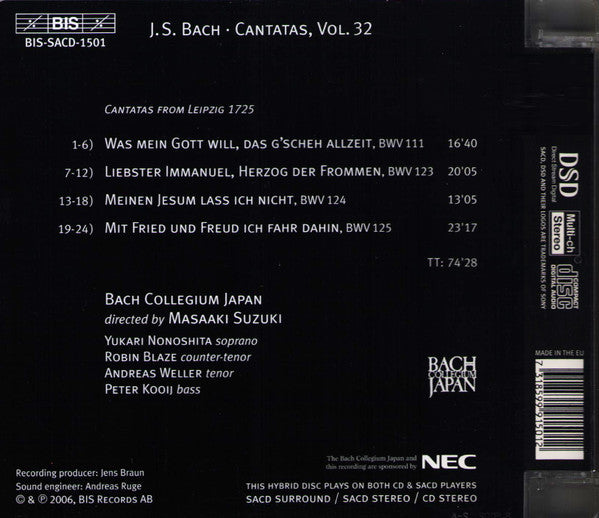Johann Sebastian Bach, Bach Collegium Japan, Masaaki Suzuki : Cantatas 32: ►111 ►123 ►124 ►125 (Mit Fried Und Freud) (SACD, Hybrid, Multichannel)