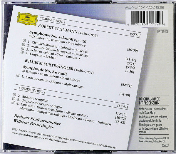 Robert Schumann / Wilhelm Furtwängler – Berliner Philharmoniker, Wilhelm Furtwängler : Symphonie No. 4 / Symphonie No. 2 (2xCD, Comp, Mono, RM)