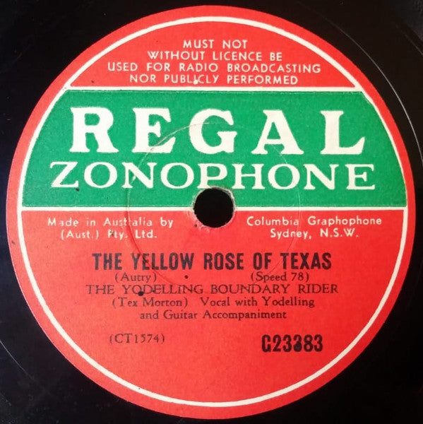 The Yodelling Boundary Rider : The Yellow Rose Of Texas / The Letter Edged In Black (Shellac, 10", RP)