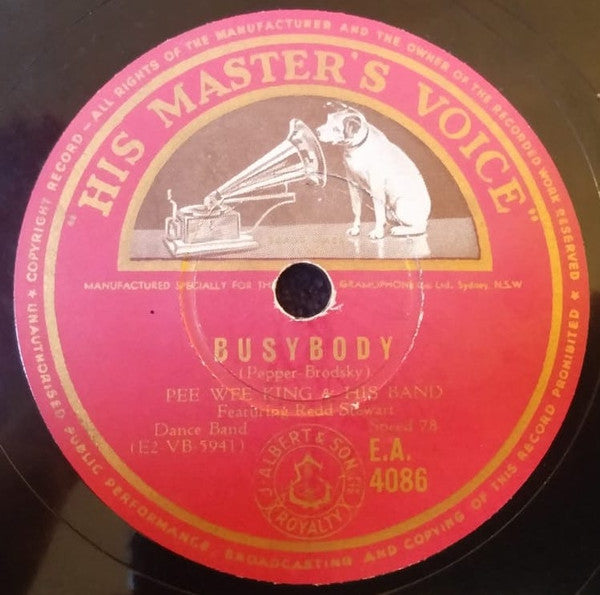 Pee Wee King & His Band : Busybody / I Don't Mind (Shellac, 10")