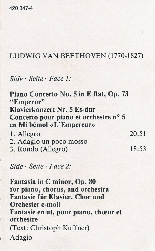 Ludwig Van Beethoven, Alfred Brendel, London Philharmonic Orchestra, Bernard Haitink : "Emperor" Concerto • Klavierkonzert Nr. 5 / "Choral" Fantasy • Chorfantasie Op. 80 (Cass, Comp, RM, Dol)