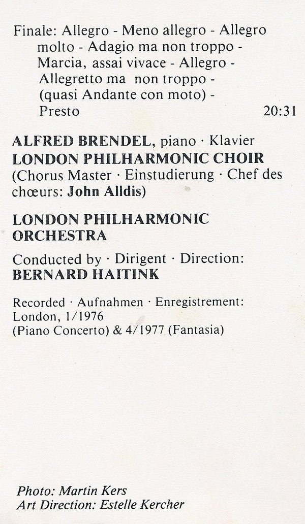 Ludwig Van Beethoven, Alfred Brendel, London Philharmonic Orchestra, Bernard Haitink : "Emperor" Concerto • Klavierkonzert Nr. 5 / "Choral" Fantasy • Chorfantasie Op. 80 (Cass, Comp, RM, Dol)