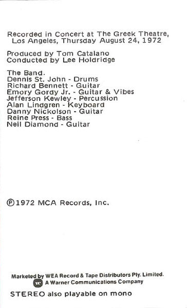 Neil Diamond : Hot August Night (Cass, Album, RE)