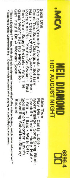 Neil Diamond : Hot August Night (Cass, Album, RE)