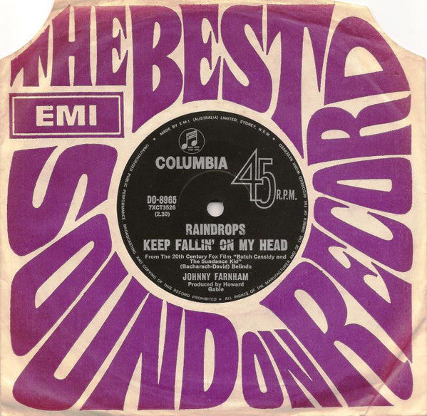 John Farnham : Raindrops Keep Fallin' On My Head (7", Single, Mono)