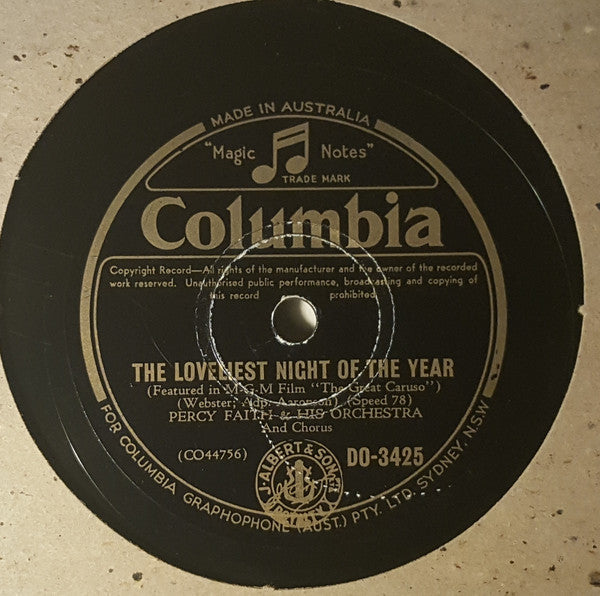 Percy Faith And His Orchestra And Chorus : The Loveliest Night Of The Year / You Are The One (Shellac, 10")