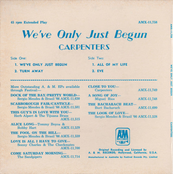 Carpenters : We've Only Just Begun (7", EP)