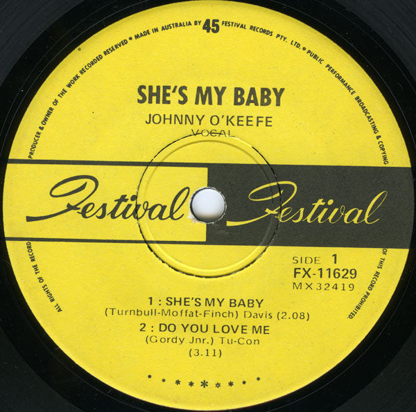 Johnny O'Keefe : She's My Baby (7", EP, Mono)