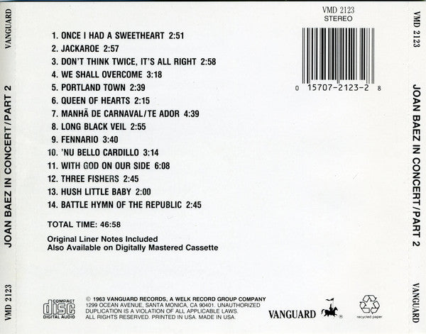 Joan Baez : In Concert Part 2 (CD)