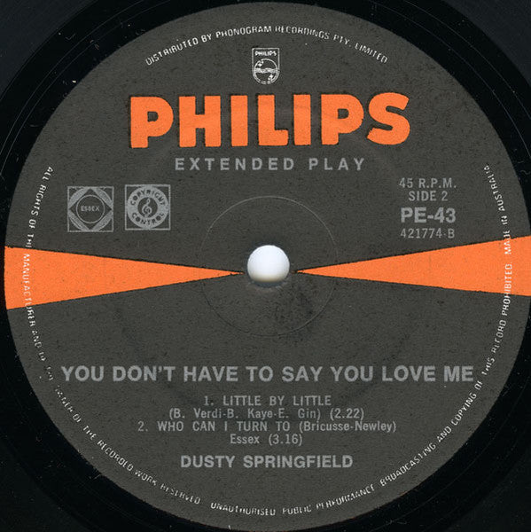 Dusty Springfield : You Don't Have To Say You Love Me (7", EP)
