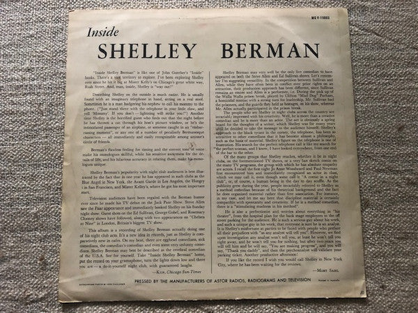Shelley Berman : Inside Shelley Berman (LP, Mono)