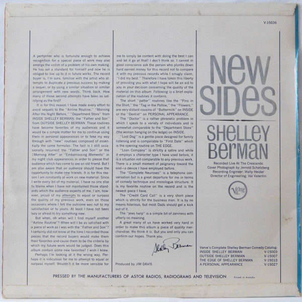 Shelley Berman : New Sides (LP, Album, Mono)