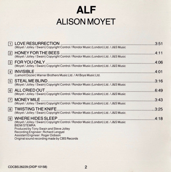 Alison Moyet : Alf (CD, Album, RE)
