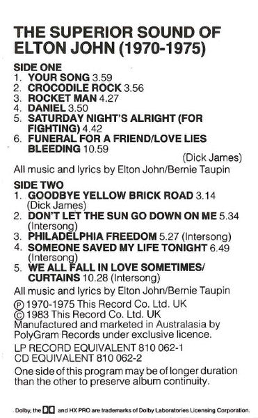 Elton John : The Superior Sound Of Elton John (1970-1975) (Cass, Comp)