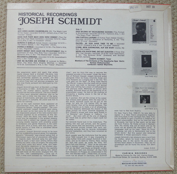 Joseph Schmidt : Historical Recordings 1929-31 (LP, Comp, Mono)