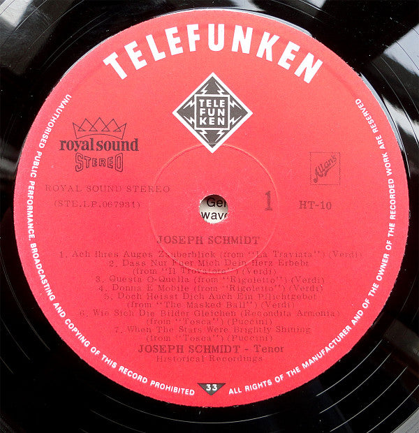 Joseph Schmidt : Historical Recordings 1929-31 (LP, Comp, Mono)