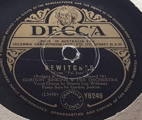 Gordon Jenkins And His Orchestra : Bewitched / Don't Do Something To Someone Else (Shellac, 10")