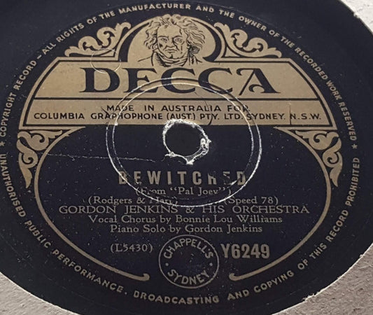 Gordon Jenkins And His Orchestra : Bewitched / Don't Do Something To Someone Else (Shellac, 10")
