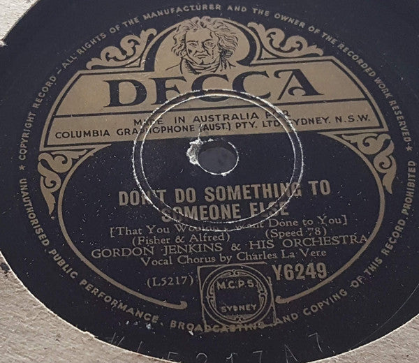 Gordon Jenkins And His Orchestra : Bewitched / Don't Do Something To Someone Else (Shellac, 10")