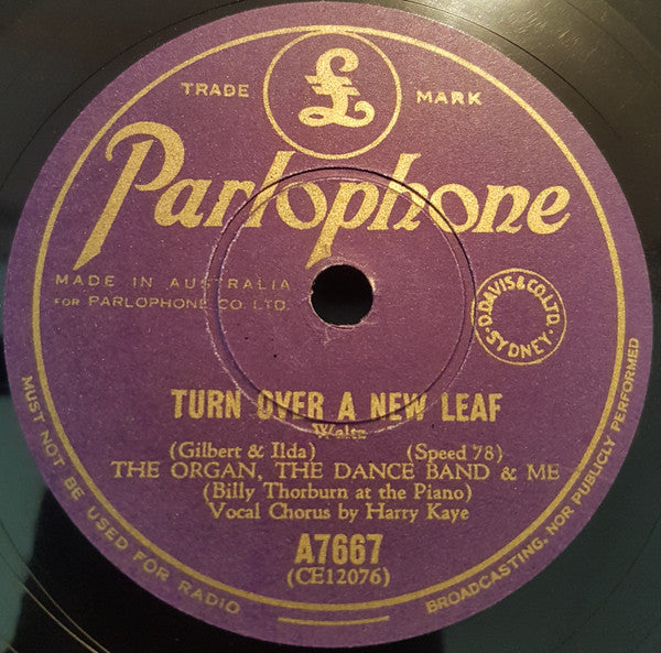 The Organ, The Dance Band & Me : Mia Canzone D'Amore / Turn Over A New Leaf (Shellac, 10")