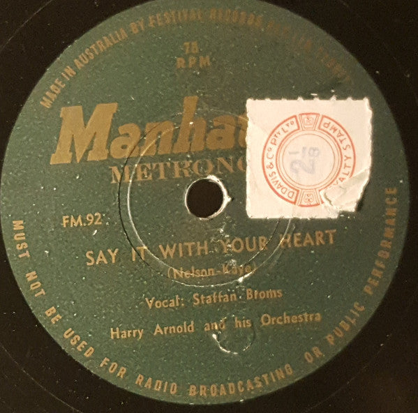 Harry Arnolds Orkester, Staffan Broms : Song From Moulin Rouge / Say It With Your Heart (Shellac, 10")
