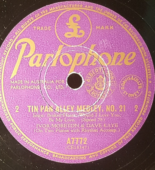 Ivor Moreton And Dave Kaye : Tin Pan Alley Medley, No. 21 (Shellac, 10")