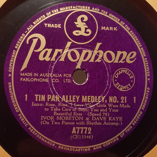 Ivor Moreton And Dave Kaye : Tin Pan Alley Medley, No. 21 (Shellac, 10")