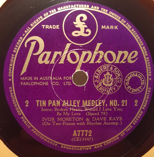 Ivor Moreton And Dave Kaye : Tin Pan Alley Medley, No. 21 (Shellac, 10")