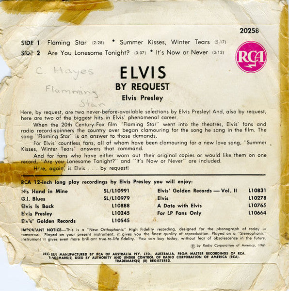 Elvis Presley : Elvis By Request (7", EP)