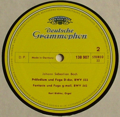 Johann Sebastian Bach – Karl Richter : Toccata Und Fuge d-moll, BWV 565 · Triosonate Nr. 2 c-moll, BWV 526 · Präludium Und Fuge D-dur, BWV 532 · Fantasie Und Fuge g-moll, BWV 542 (LP, RP, Ber)