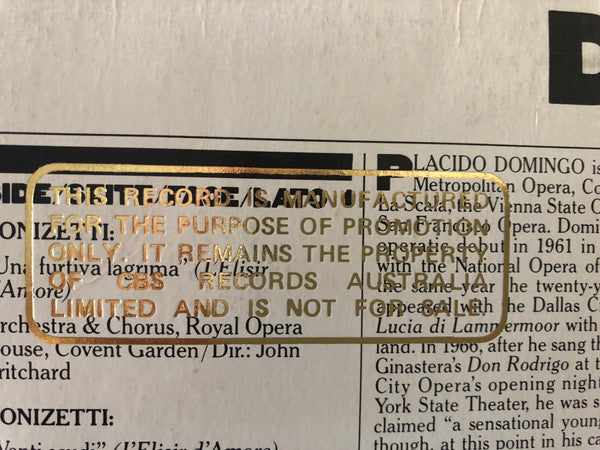 Placido Domingo : Domingo! (LP, Comp, Promo)