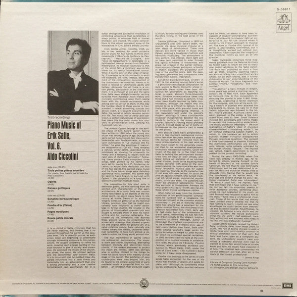 Erik Satie, Aldo Ciccolini : Piano Music Of Erik Satie Vol. 6 (LP, Album, RP)