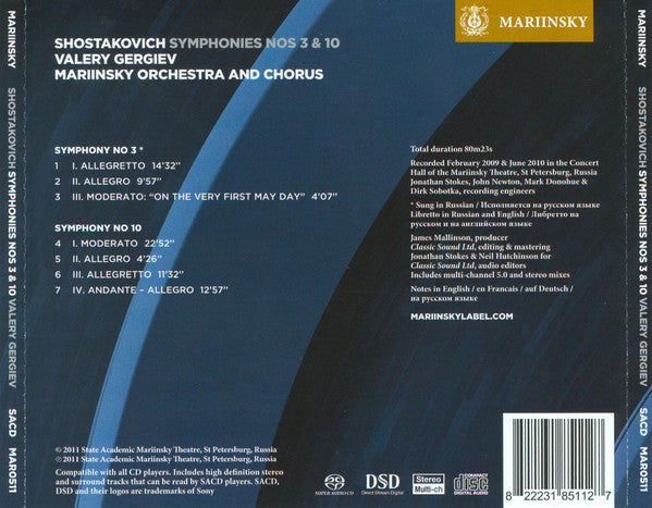 Shostakovich*, Valery Gergiev, Mariinsky Orchestra* : Symphonies Nos. 3,10 (SACD, Hybrid, Multichannel, Album)