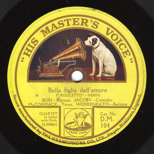 Lucrezia Bori, Josephine Jacoby, John McCormack (2), Reinald Werrenrath / Lucrezia Bori, John McCormack (2) : Bella Figlia Dell' Amore / Parigi, O Cara, Noi Lasceremo (Shellac, 12")