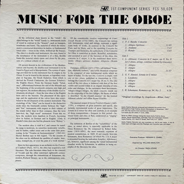 Luciano Rosada, Angelicum Orchestra*, F.J. Haydn*, T. Albinoni*, G.F. Handel*, R. Schumann*, Renata Zanfini, Riccardo Castagnone : Music For The Oboe (LP)