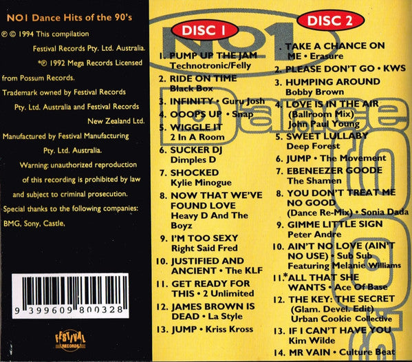 Various : No 1 Dance Hits Of The 90's (2xCD, Comp)