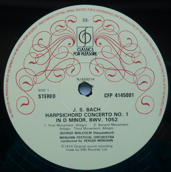 Johann Sebastian Bach, Yehudi Menuhin, George Malcolm, Menuhin Festival Orchestra : Harpsichord Concertos (LP, RE)