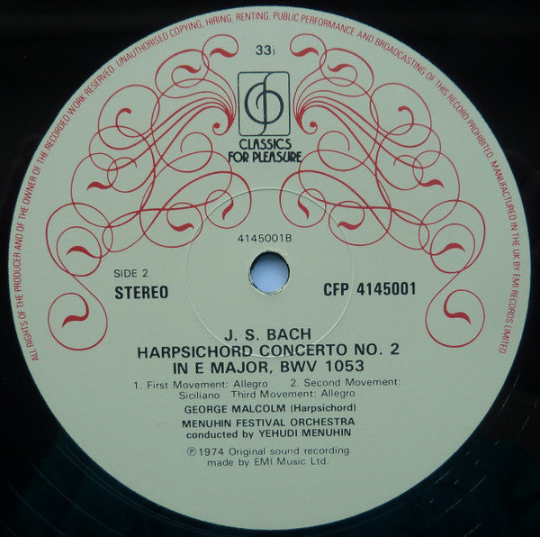 Johann Sebastian Bach, Yehudi Menuhin, George Malcolm, Menuhin Festival Orchestra : Harpsichord Concertos (LP, RE)