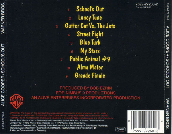 Alice Cooper : School's Out (CD, Album, RE)