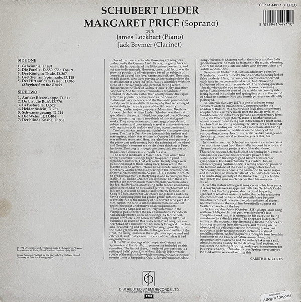 Margaret Price Sings Schubert* With James Lockhart, Jack Brymer : Margaret Price Sings Schubert Lieder (LP)