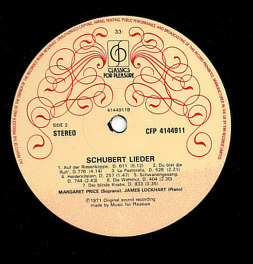Margaret Price Sings Franz Schubert With James Lockhart, Jack Brymer : Margaret Price Sings Schubert Lieder (LP)