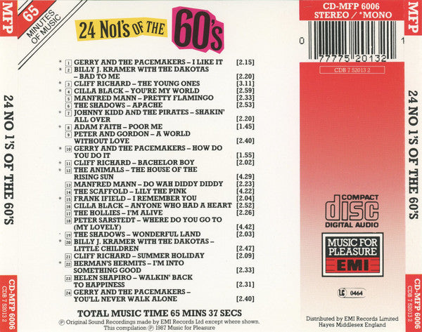 Various : 24 No 1's Of The 60's (CD, Comp, Mono)