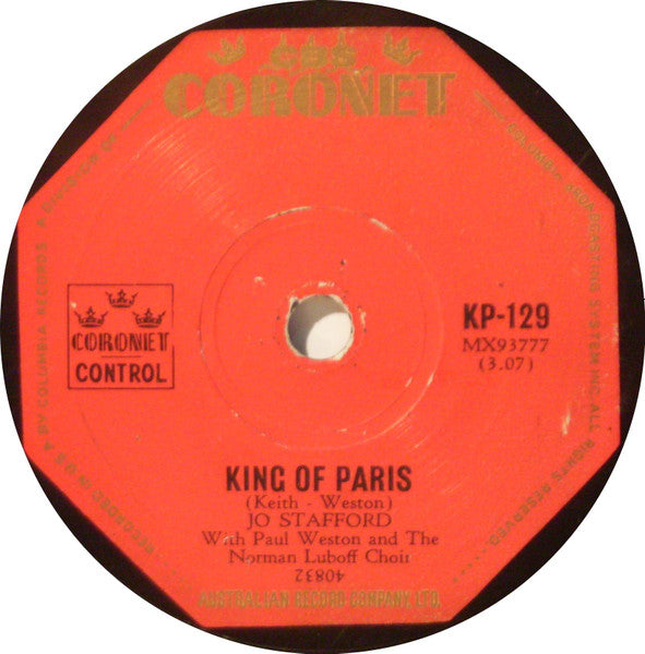 Jo Stafford With Paul Weston (2) And The Norman Luboff Choir* / Jo Stafford With Paul Weston And His Orchestra : King Of Paris / Wind In The Willow (Shellac, 10")